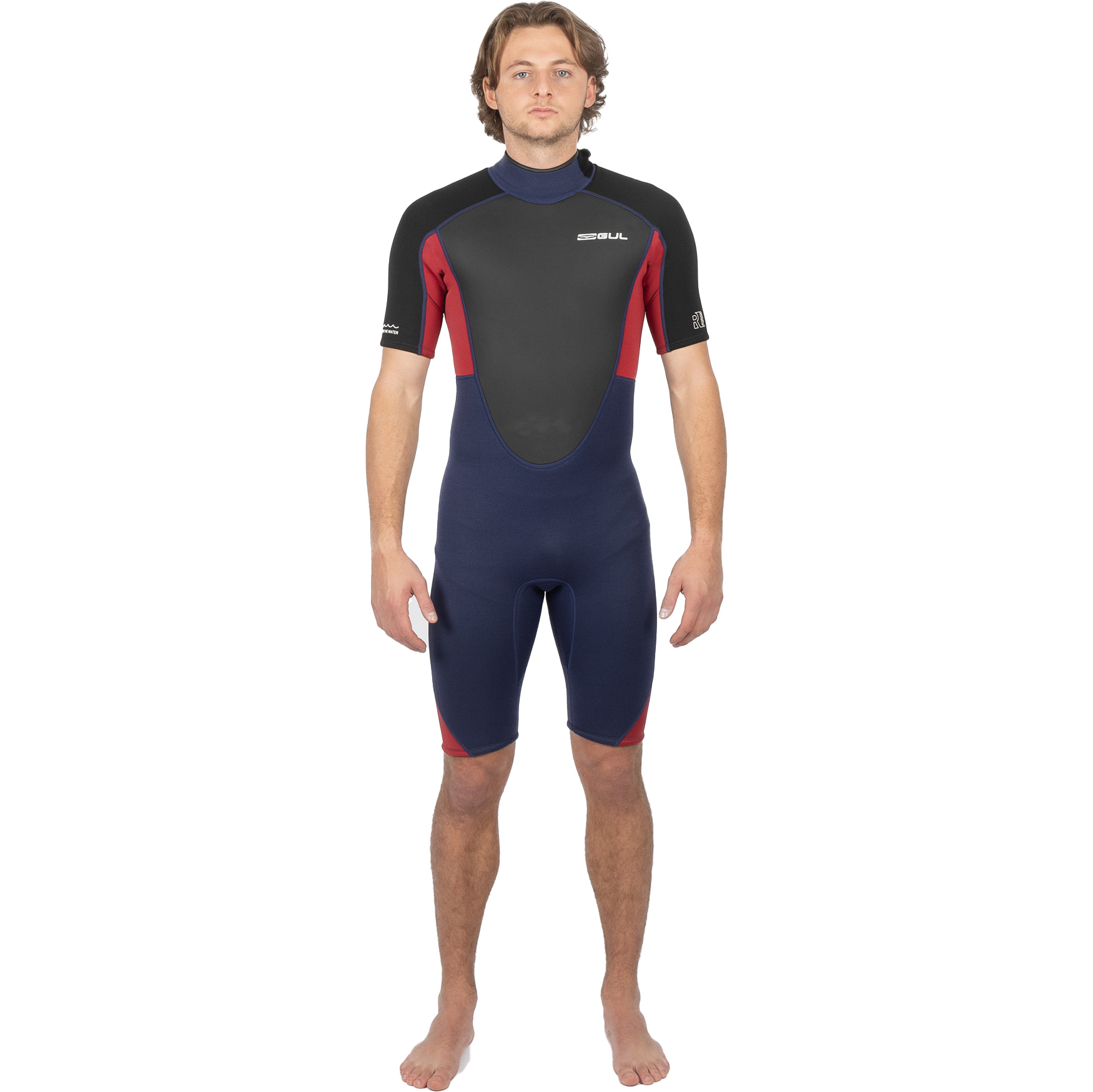 2025 Gul Mens Response 3/2mm Back Zip Shorty Wetsuit RE3319-C1 - Navy / Red